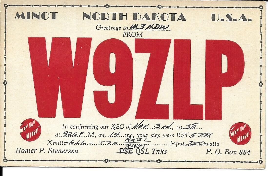 QSL 1938 Minot North Dakota    radio card
