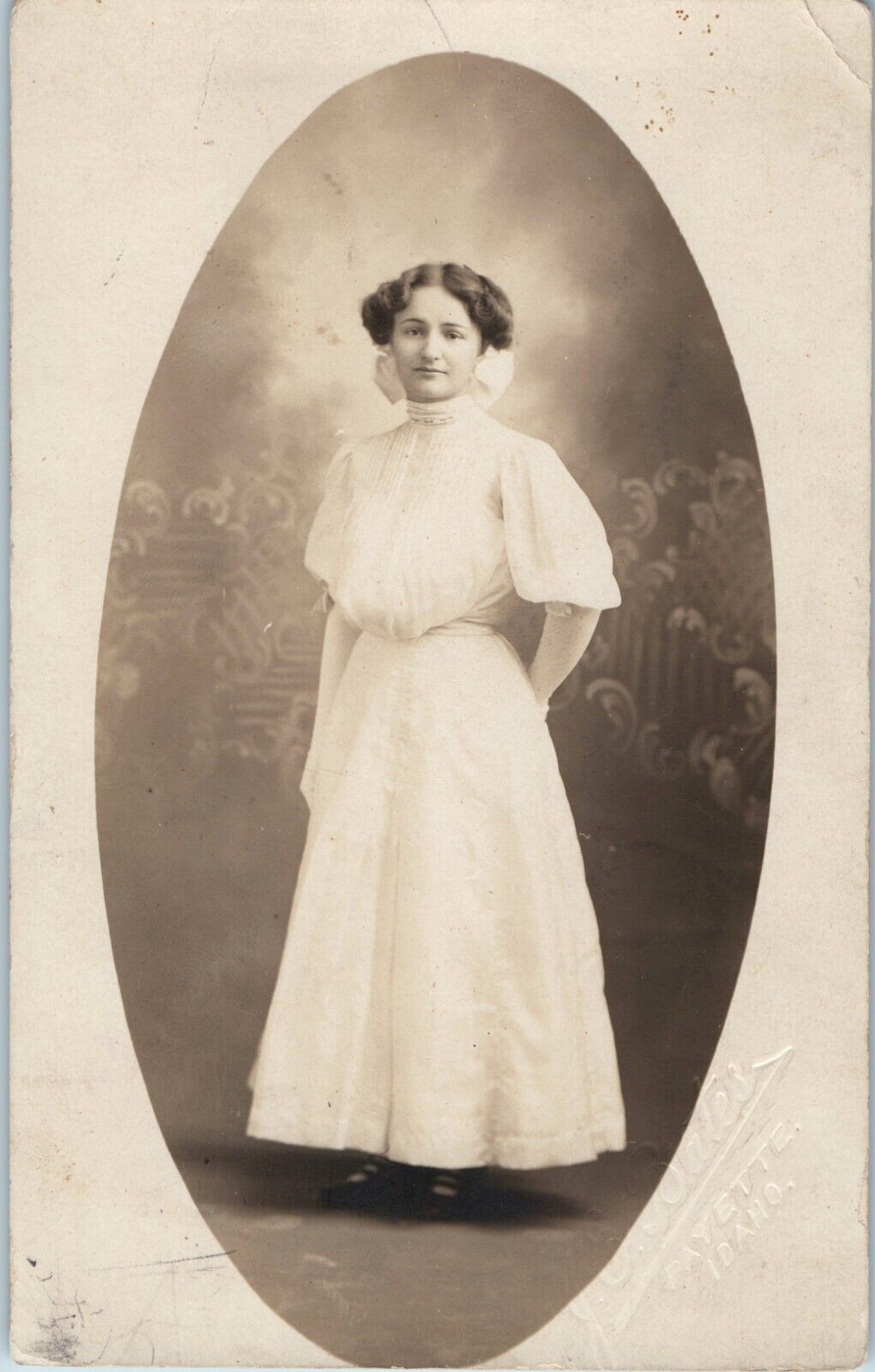 RPPC GORGEOUS YOUNG WOMAN PAYETTE IDAHO PORTAIT 1910s REAL PHOTO POSTCARD E9