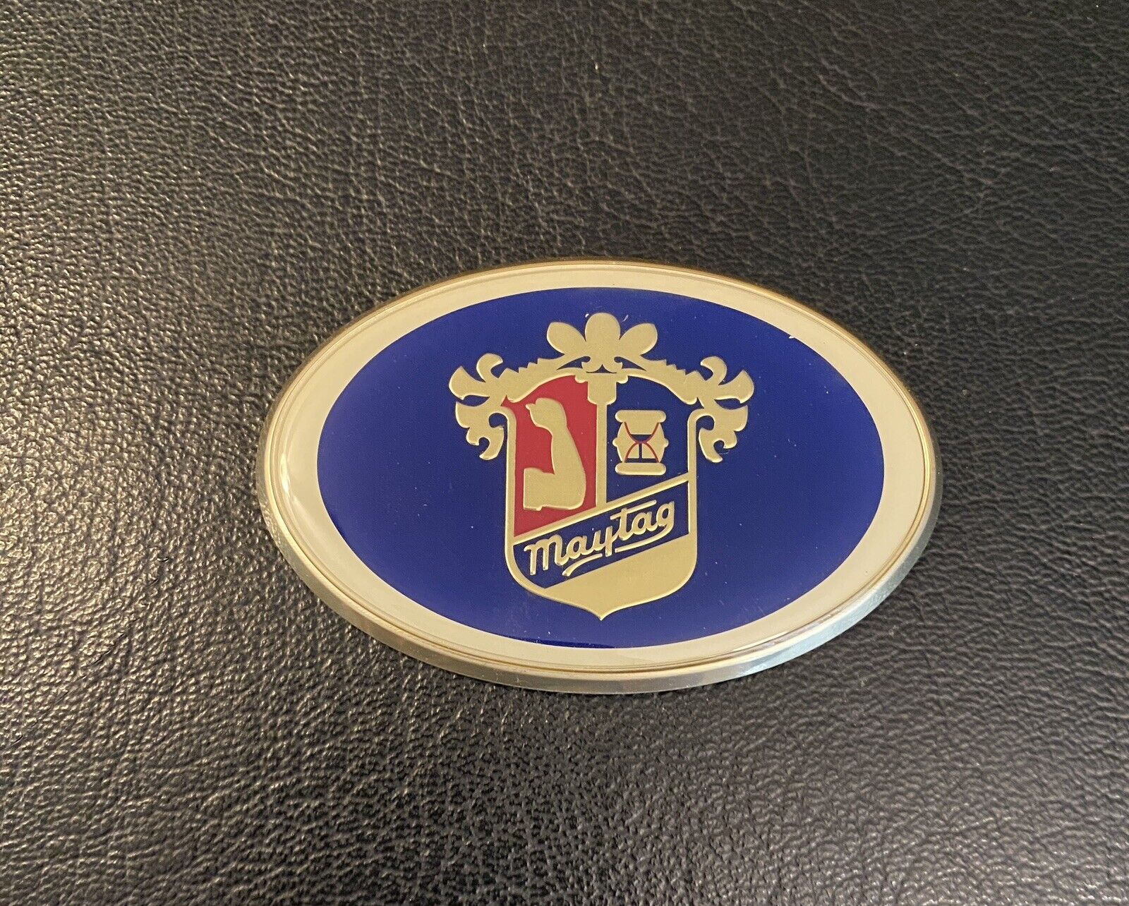 Vintage Maytag Appliance Emblem -  Blue Oval Emblem w/ Crest Logo - Unused