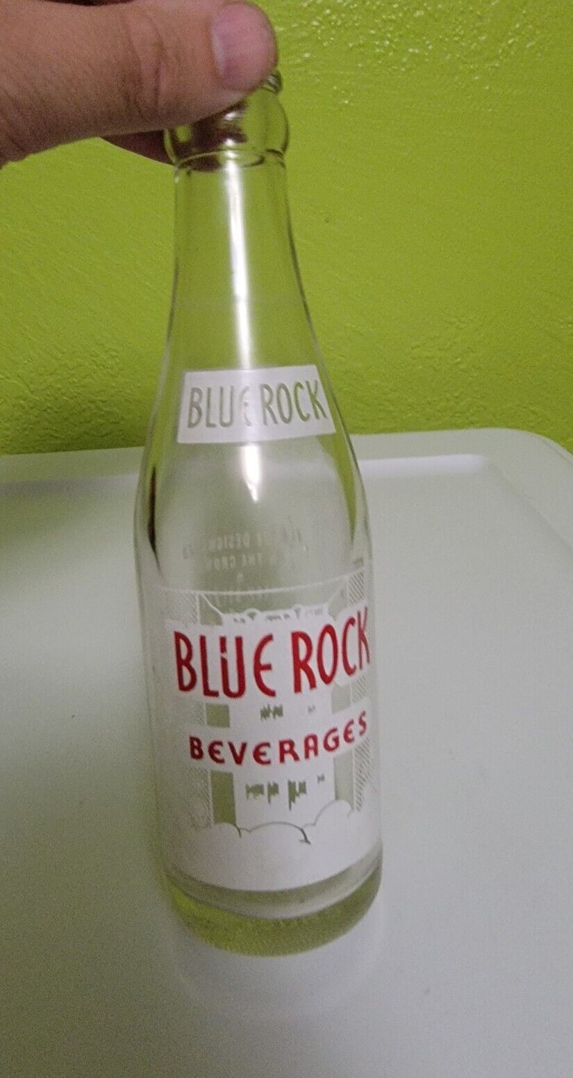 Rare Vintage Antique Soda Pop Glass Bottle Blue Rock Beverages Clear Montana 