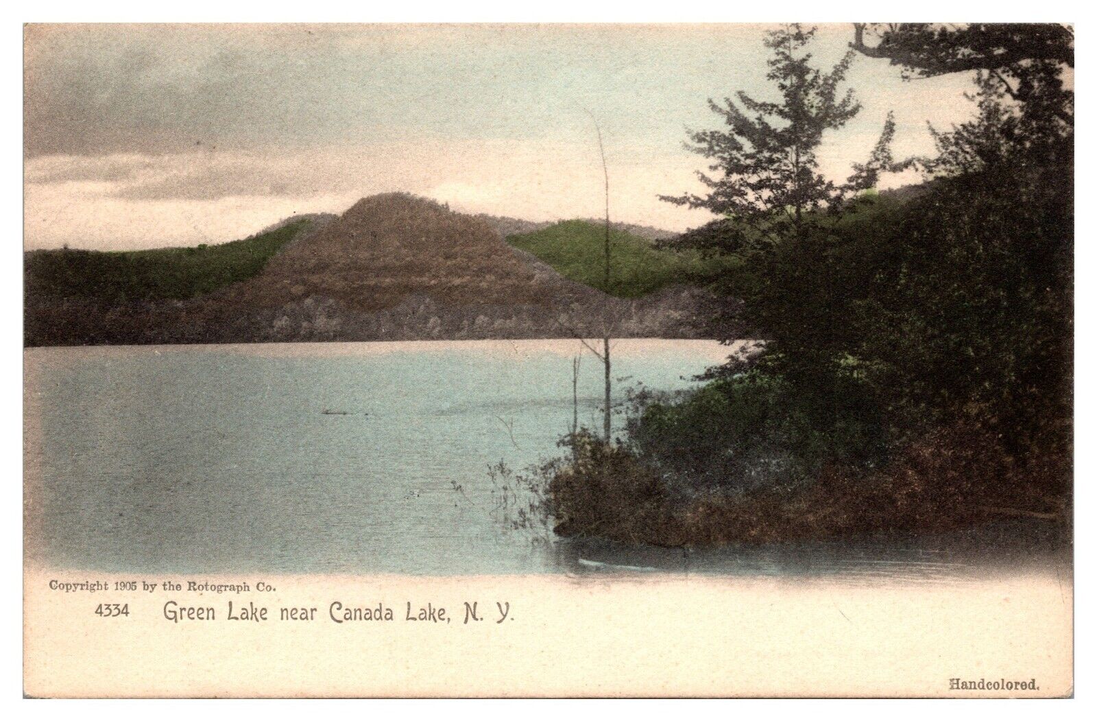 1905 Green Lake near Canada Lake, NY, Hand Colored Postcard