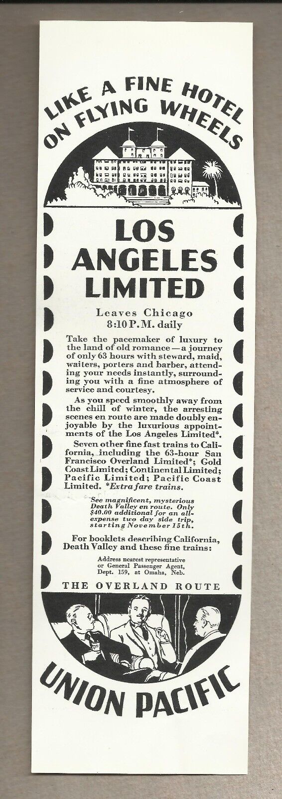 1927 Los Angeles Limited Union Pacific Print Ad Railroad Train California 