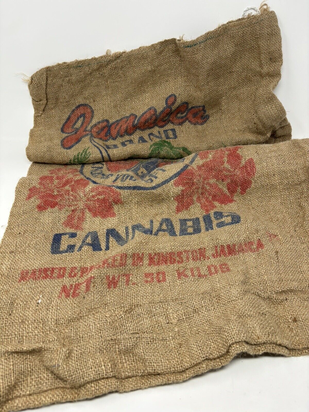 Vintage 90s Novelty Burlap Sack Cannabis Marijuana Bag Kingston Jamaica