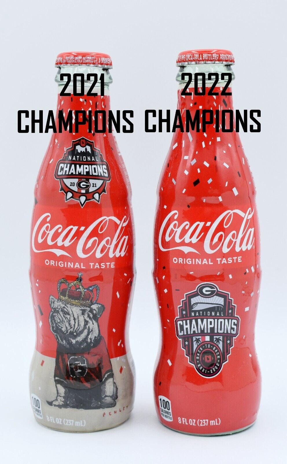 2021 & 2022 University of Georgia Bulldogs National Champions Coca-Cola Bottles