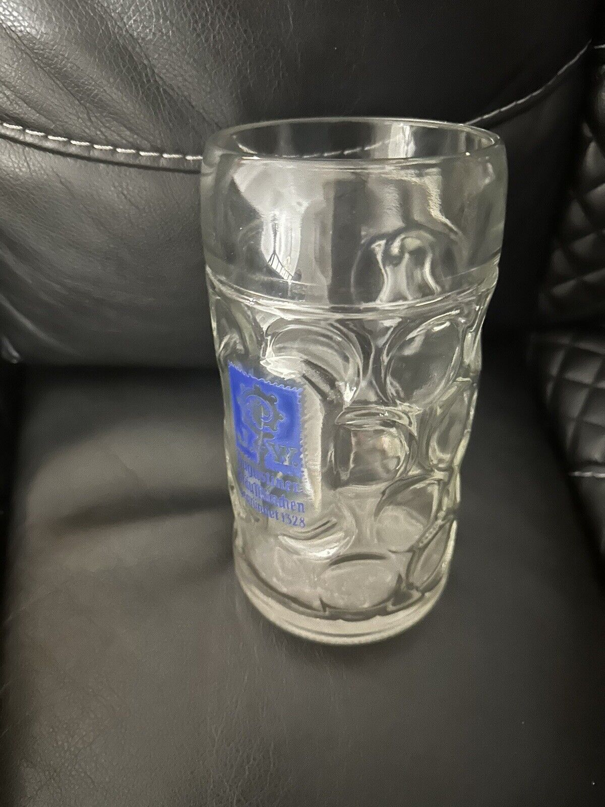 Dimpled Bubble Glass J.W. Augustiner Brau Munchen gegrundet 1328 Beer Stein 1L A