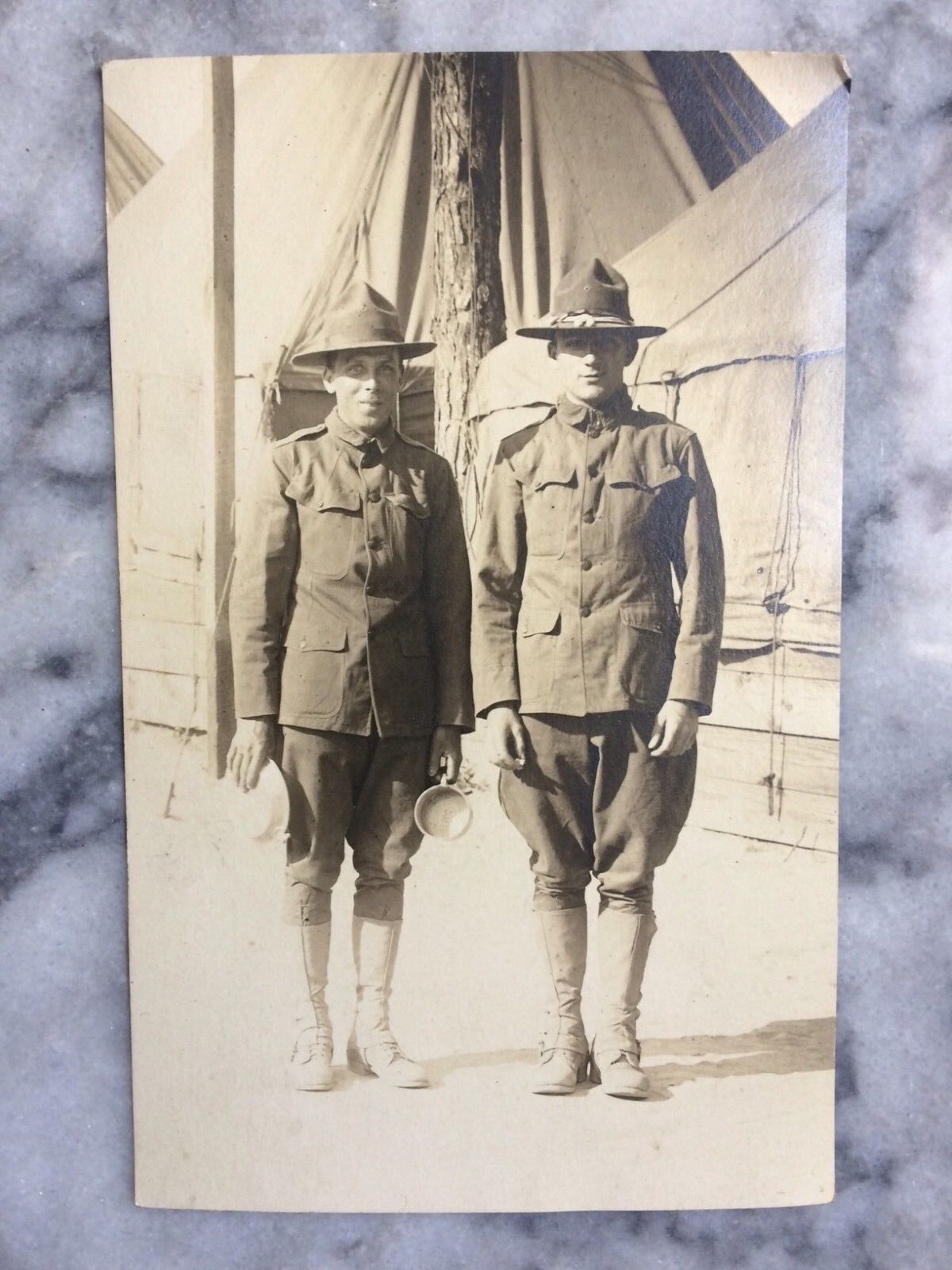 WWI Era or Earlier Real Photo Postcard of 2 American Soldiers in Uniform Unused