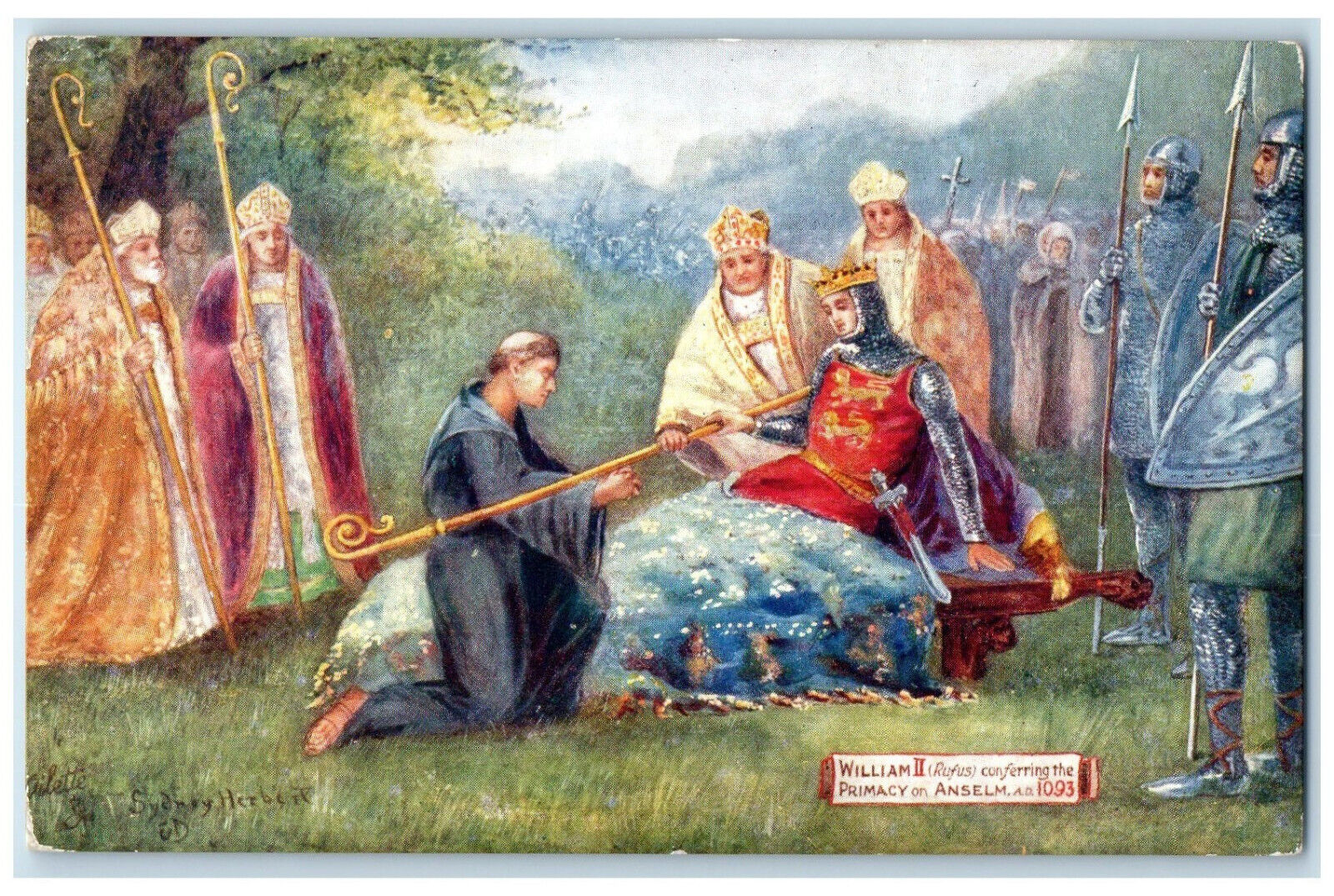 c1910 William II Rufus Conferring Primacy on Anselm Oilette Tuck Art Postcard