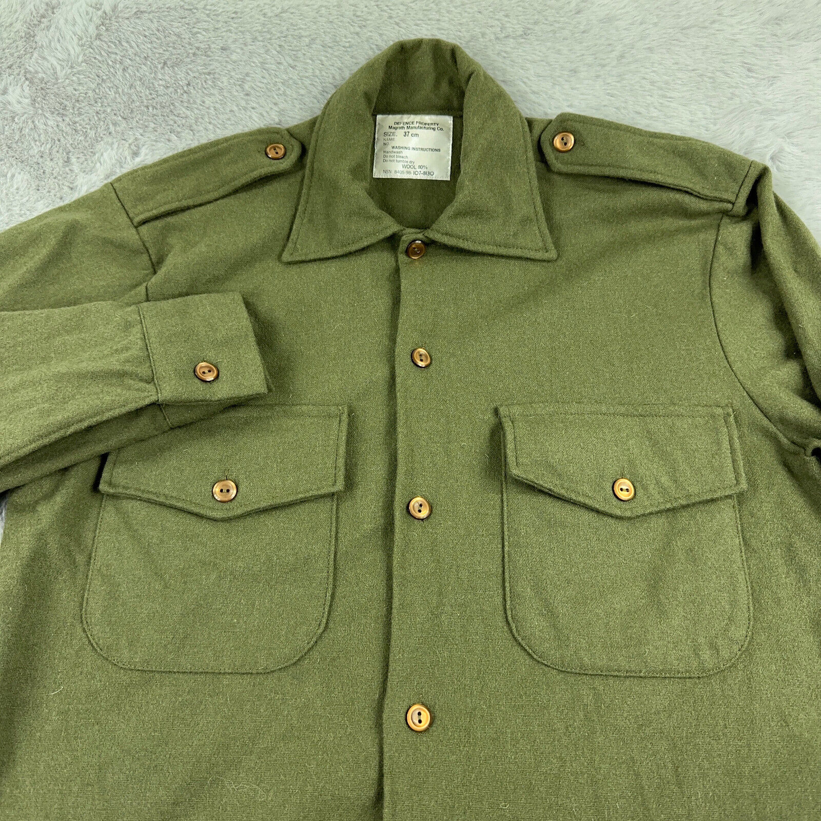 Military Field Shirt Mens Small Green Wool New Zealand Defense Property Magrath