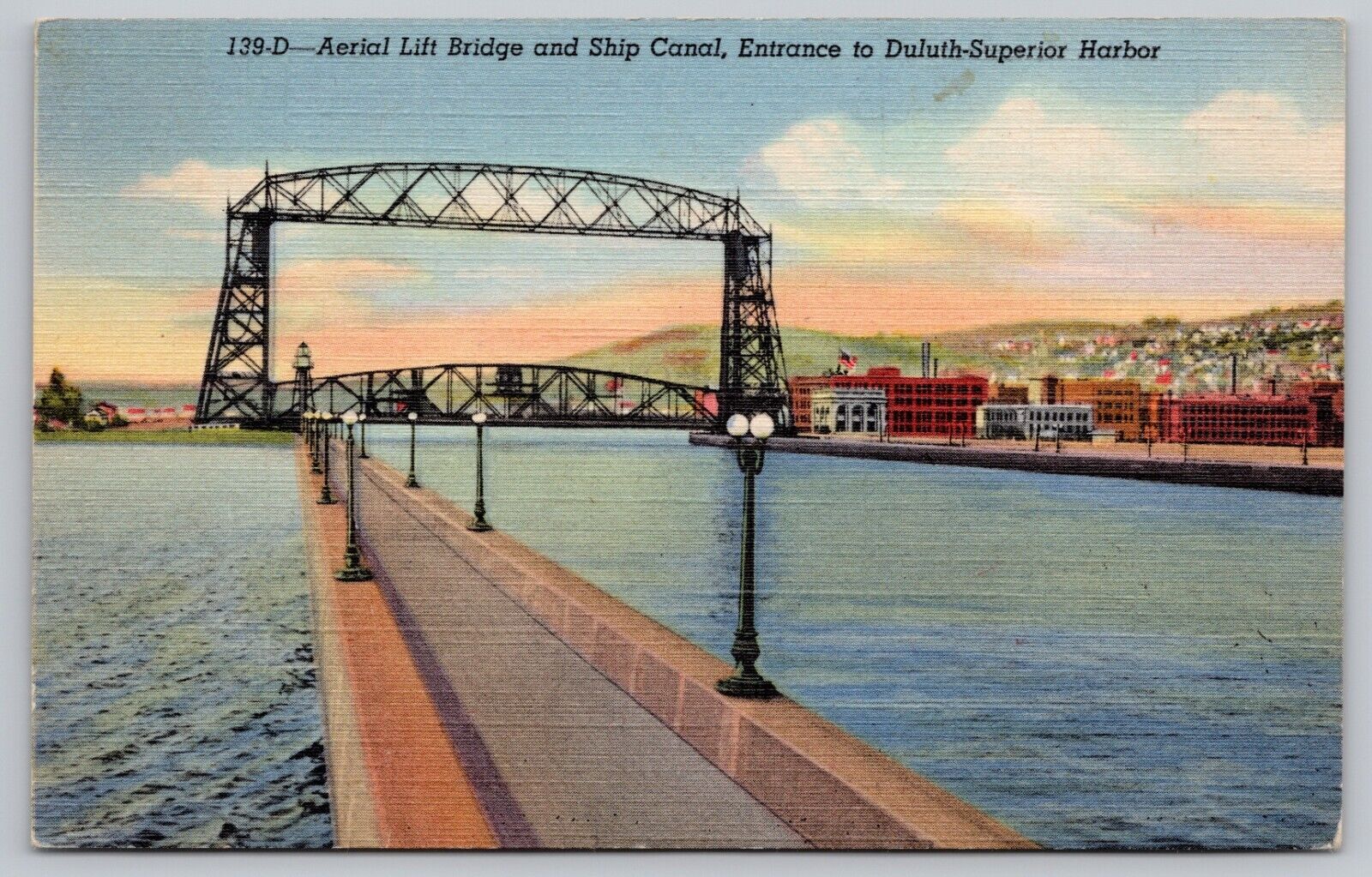 Postcard - Aerial Lift Bridge - Duluth-Superior Harbor, Minnesota - c1940s (E6)