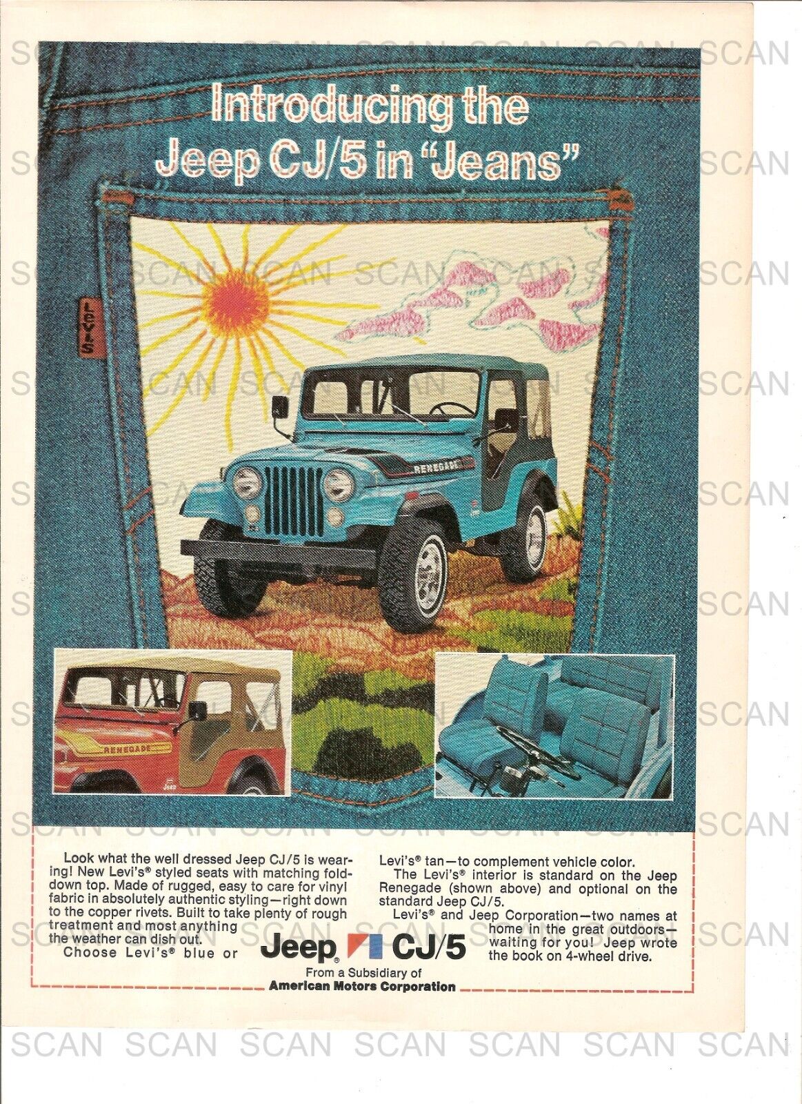 1974 Jeep CJ/5 Vintage Magazine Ad   Renegade CJ/5 in Jeans   Levi\'s