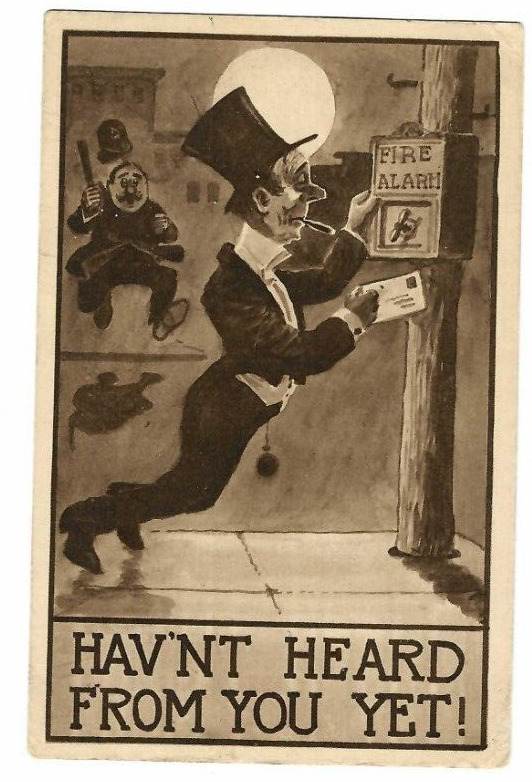 Postcard Haven\'t Heard From You Yet Fire Alarm Box Policeman 1912 Drunk Man