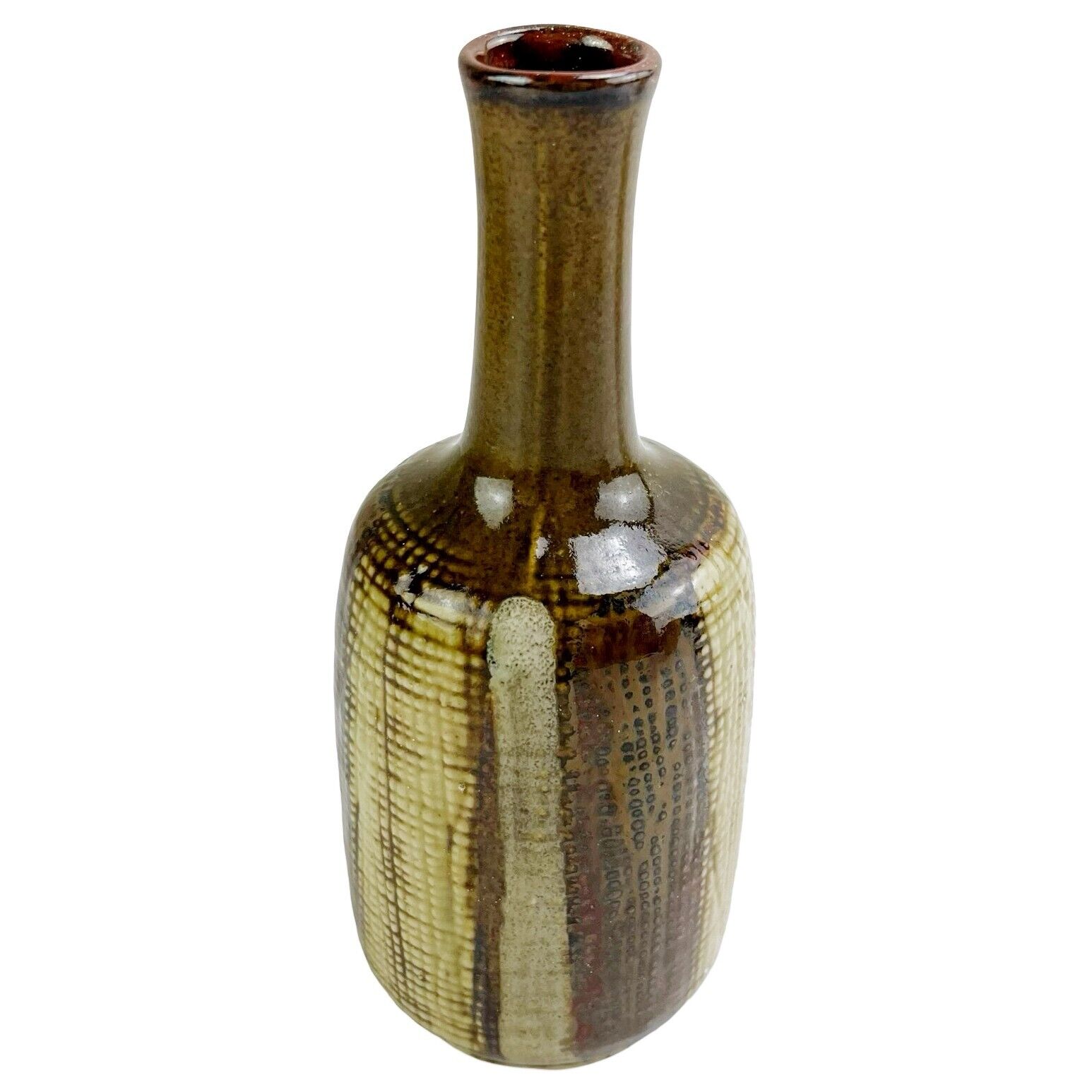 Vintage Napcoware Bud Vase Mid Century MCM Drip Glaze Pottery Label Japan 6.5\
