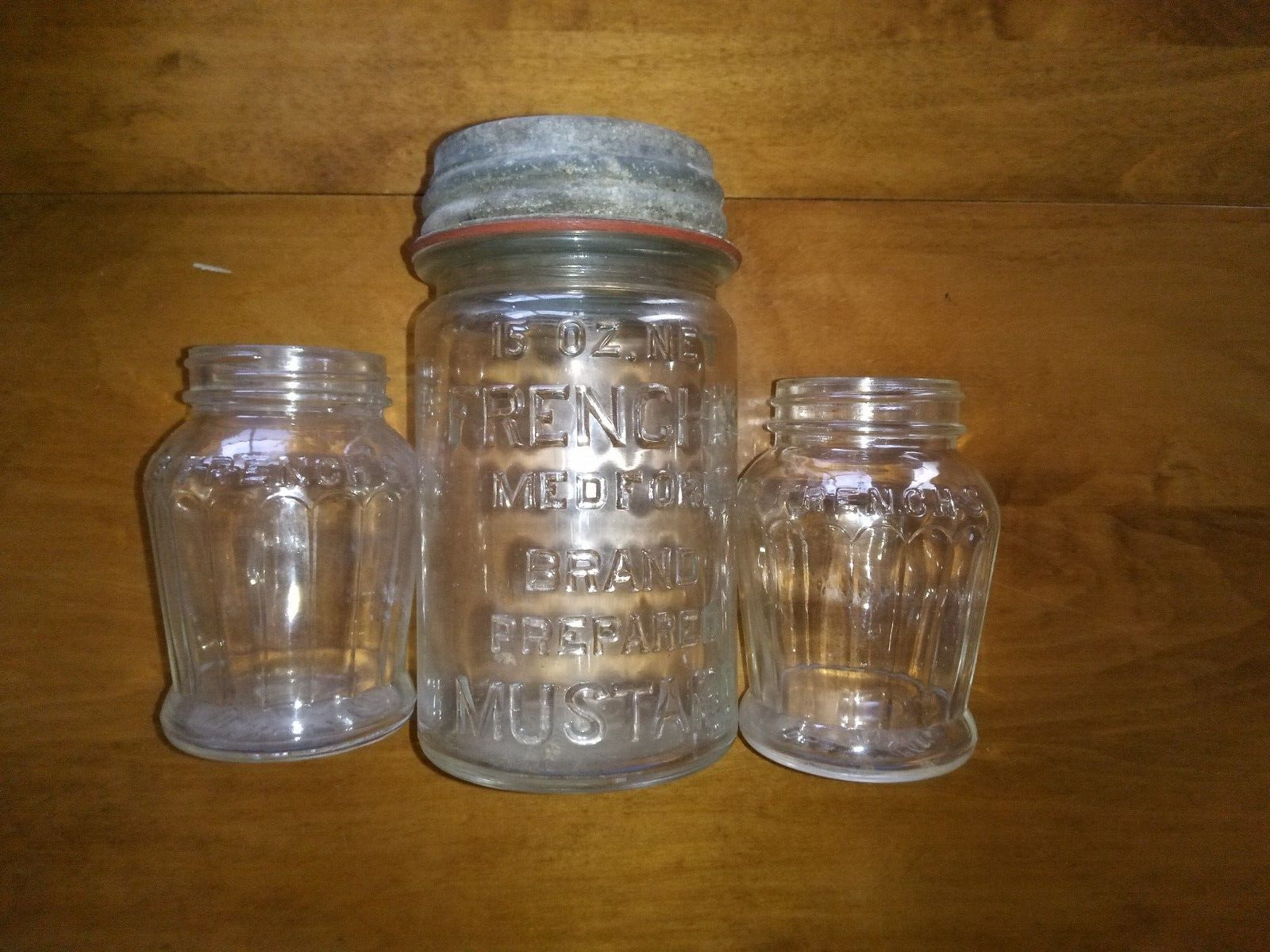 VINTAGE FRENCH\'S GLASS MUSTARD JARS 3 Pc LOT