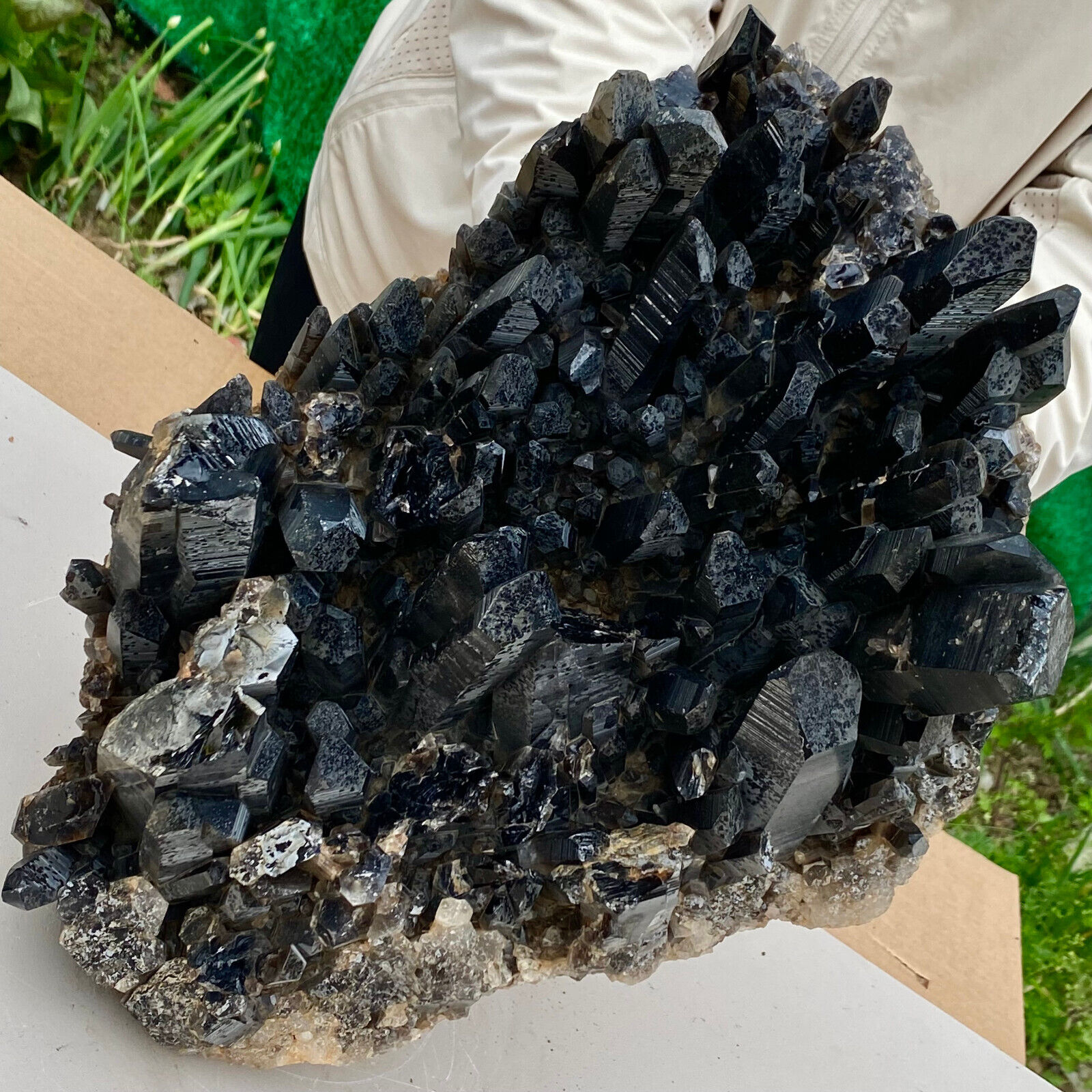 43.2LB Natural Black Smoke Color Quartz Cluster Crystal Specimens Mineral Healin