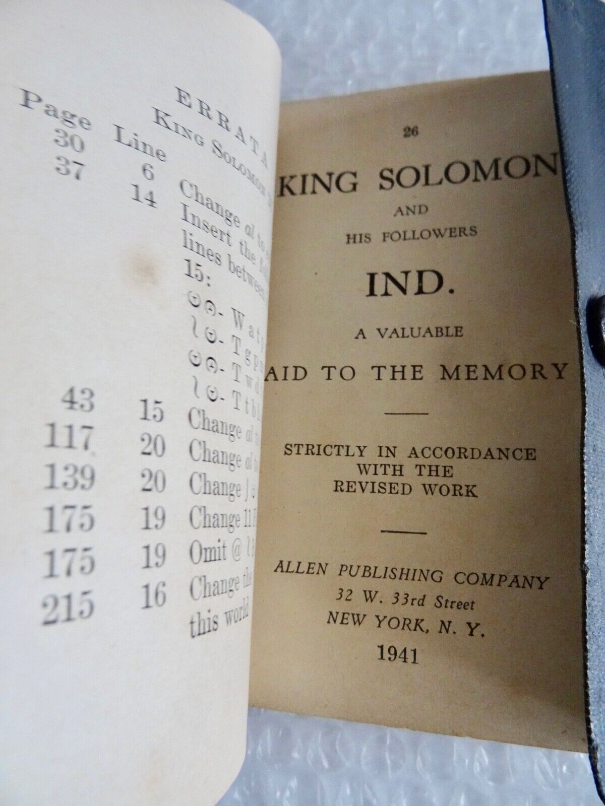 kING SOLOMON HIS FOLLOWERS AID TO MEMORY VTG CIPHER MASONIC BOOK 1941 neocurio