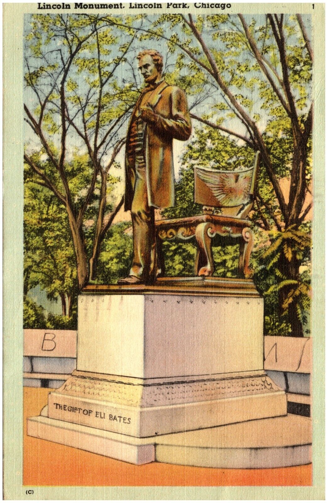 C1940s Chicago IL Abraham Lincoln Monument Park Illinois Linen Postcard 5-3