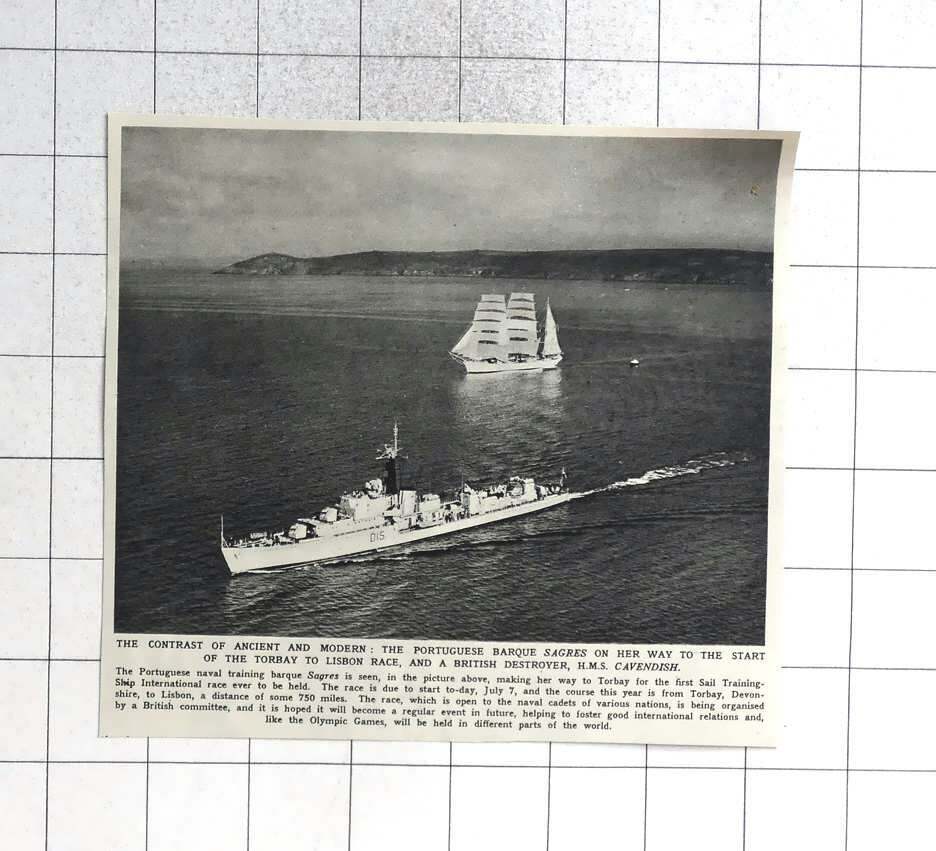 1956 Portuguese Barque Sagres Alongside British Destroyer HMS Cavendish