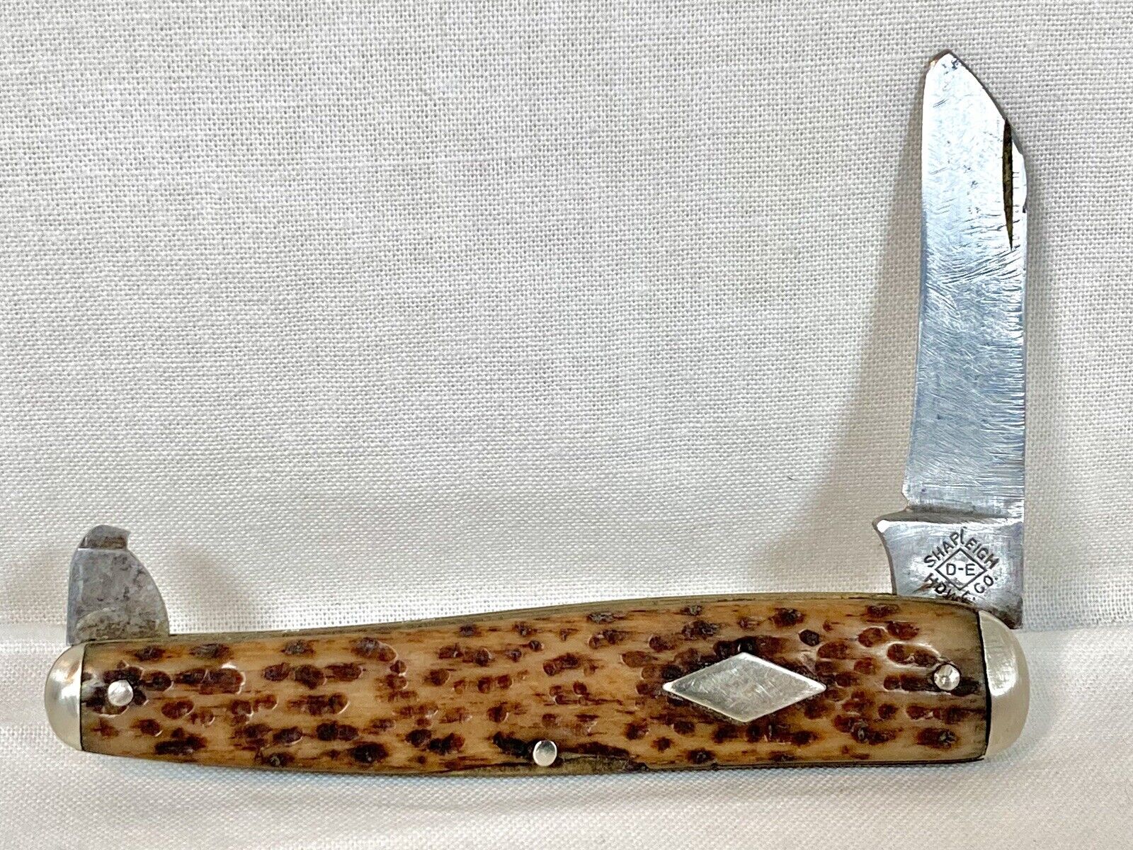 Vintage Shapleigh Hardware Co Diamond Edge Bone 2 Blade Pocket Knife Broken Read