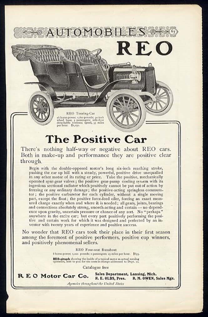 REO 1906 Auto Car Ad 5 Passenger 16 HP reverse NATIONAL & Waltham Orient