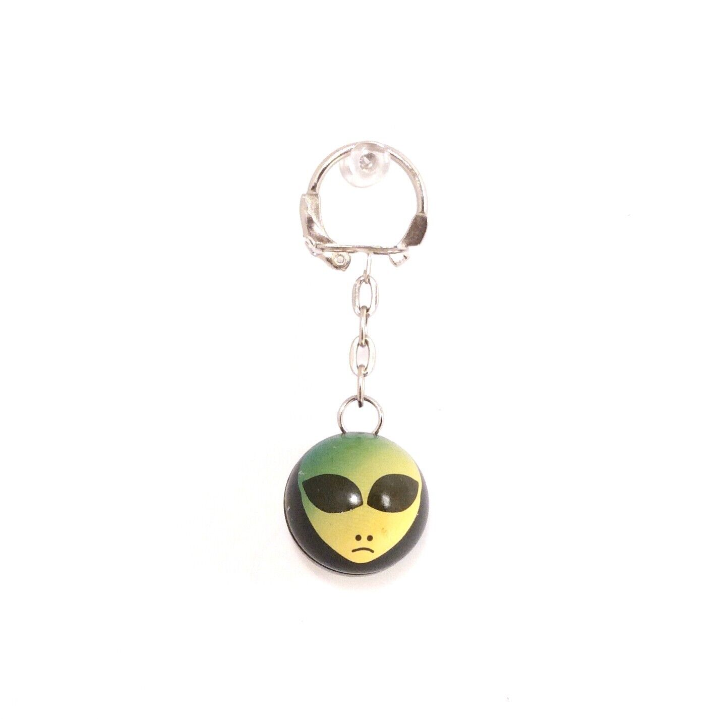 Vintage 1990\'s Alien Faces on Double Sided Round Ball Key Chain, Key Ring - RARE
