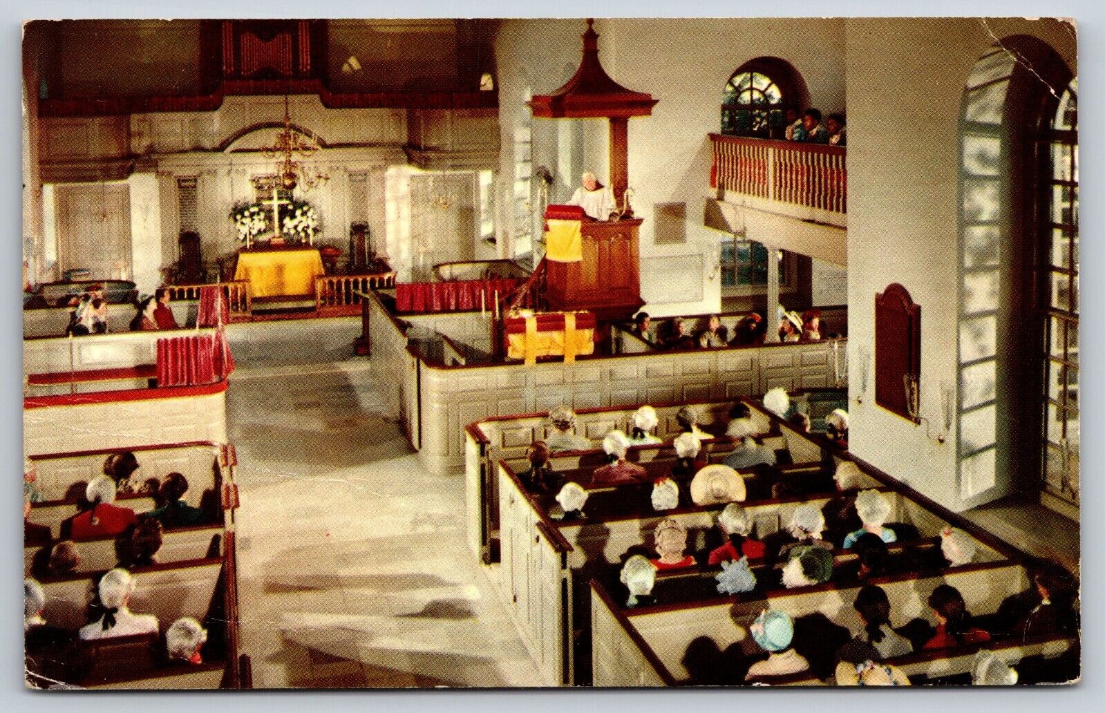 Postcard Virginia Williamsburg Bruton Parish Church in Service c1961 13H