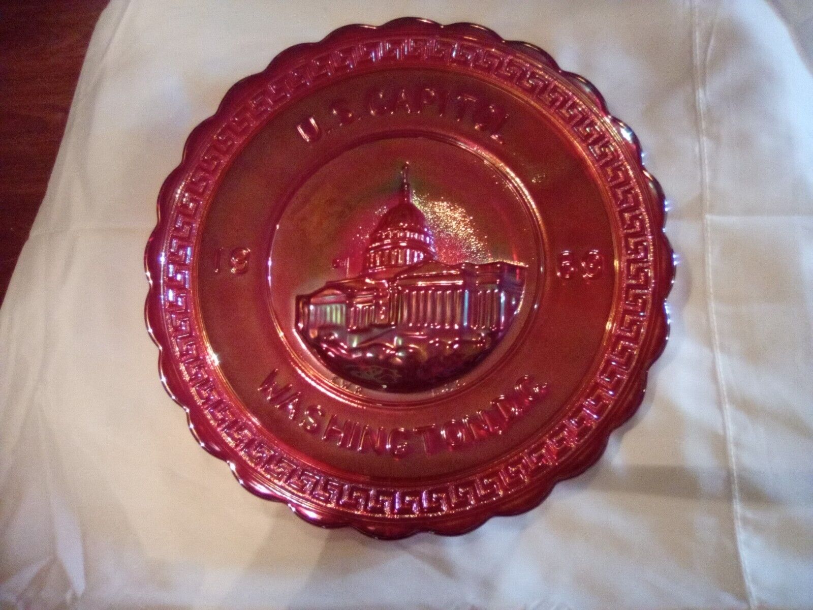 Vintage America the Beautiful Plate - US Capitol - 1969 Red Carnival Glass