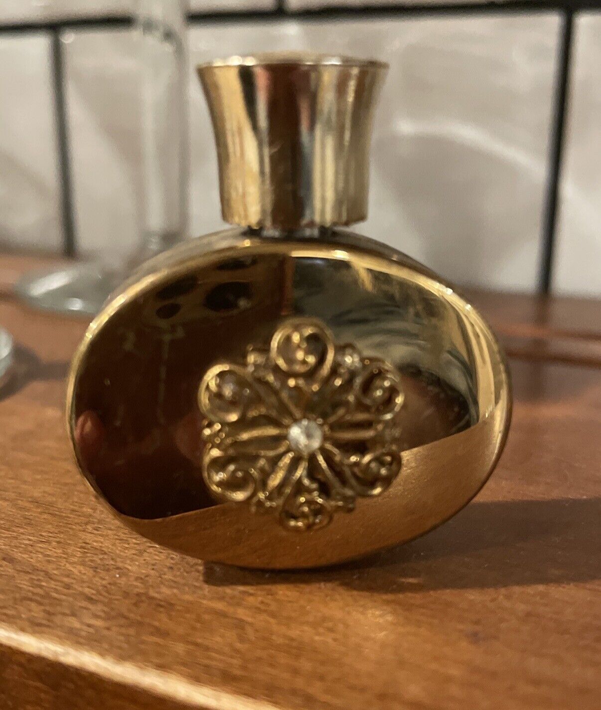 Vintage 40’s Miniature Gold/Rhinestone Perfume 2” Bottle