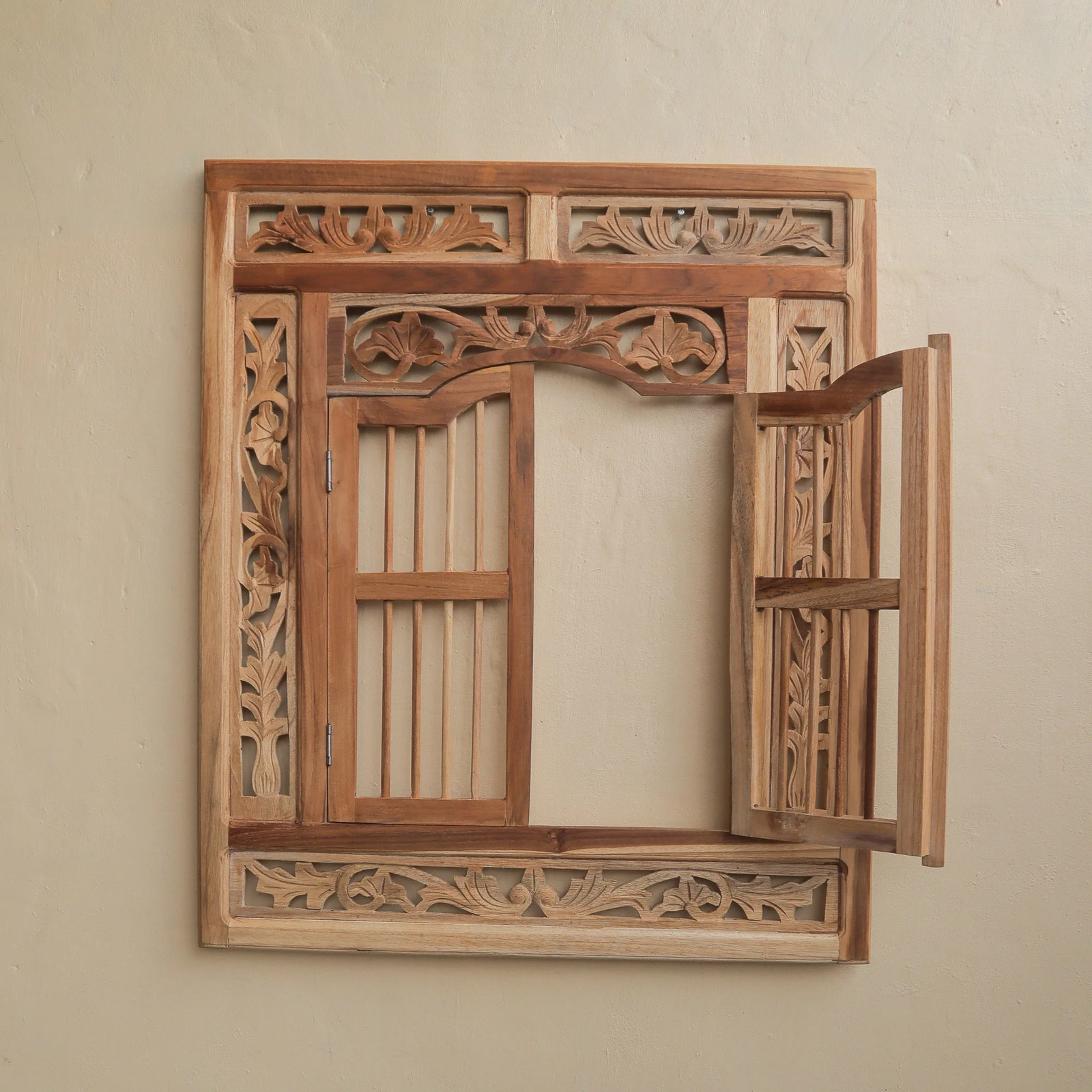 Hand carved Wood Window Frame Natural