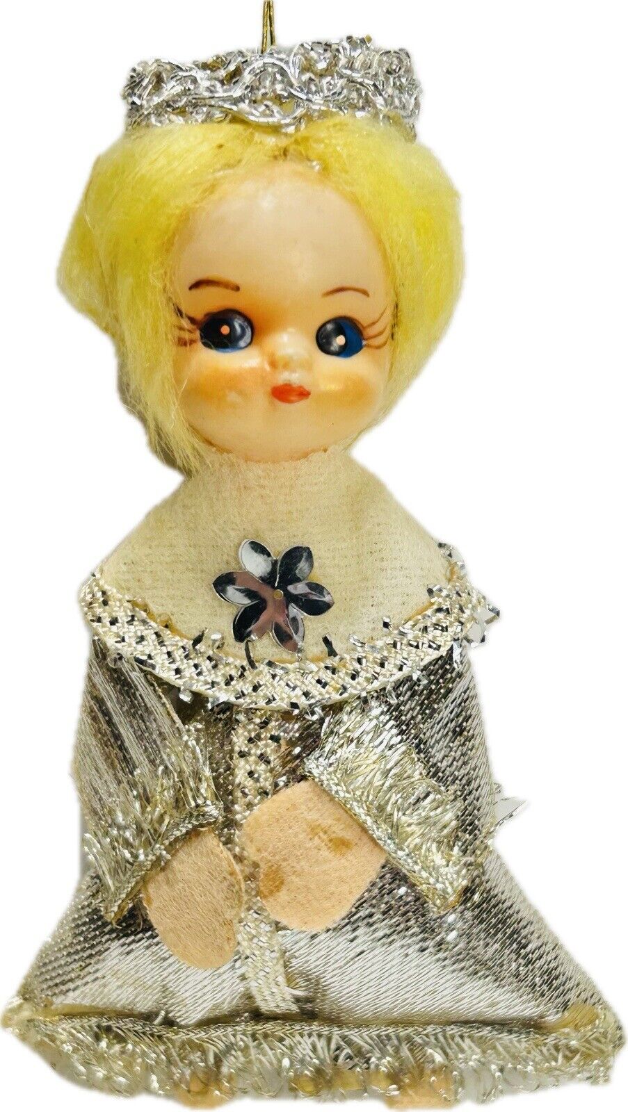 Vintage Christmas Ornament Silver Blonde Angel