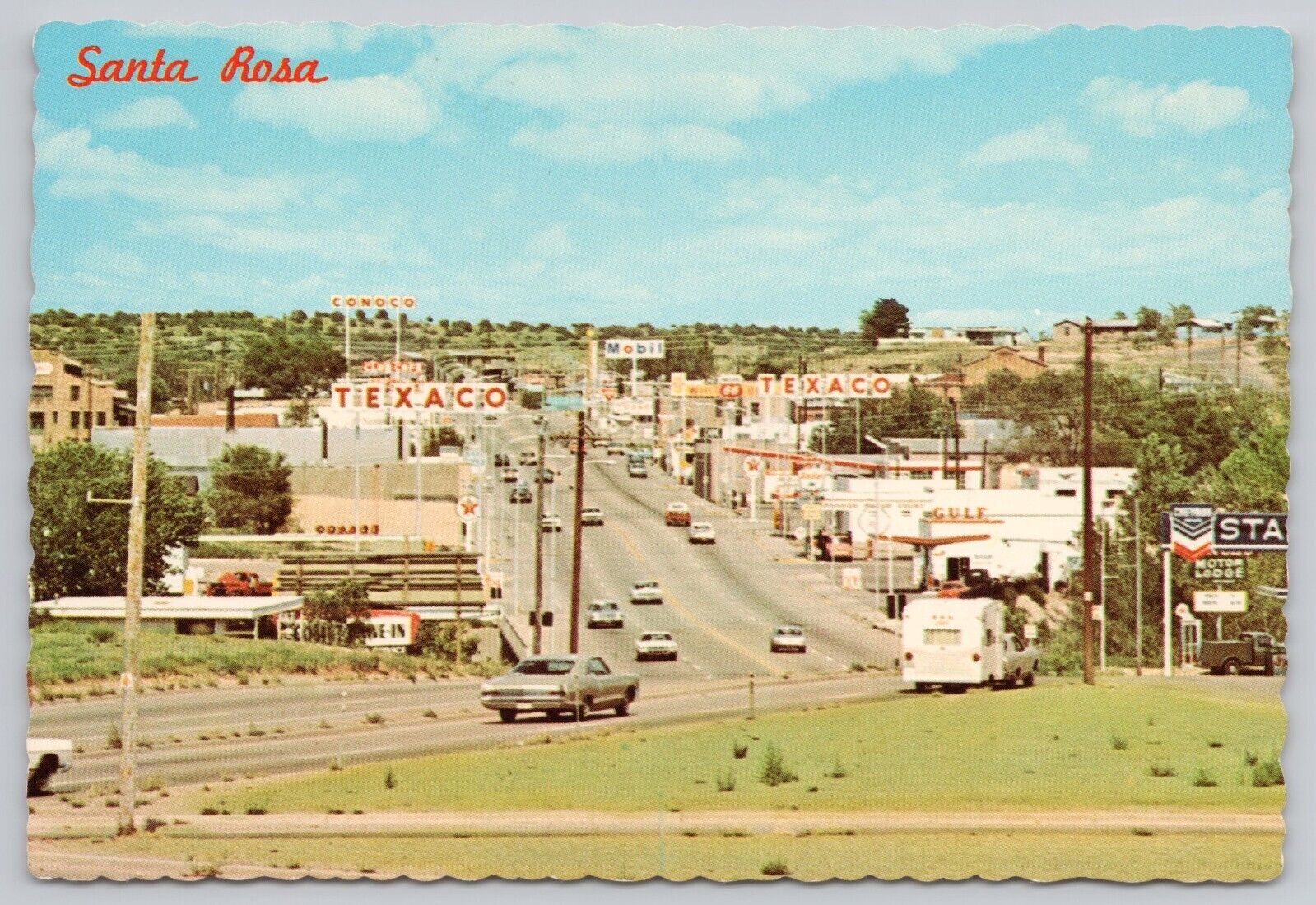 Santa Rosa New Mexico, US Route 66, Gas Stations, Texaco Mobil, Vintage Postcard