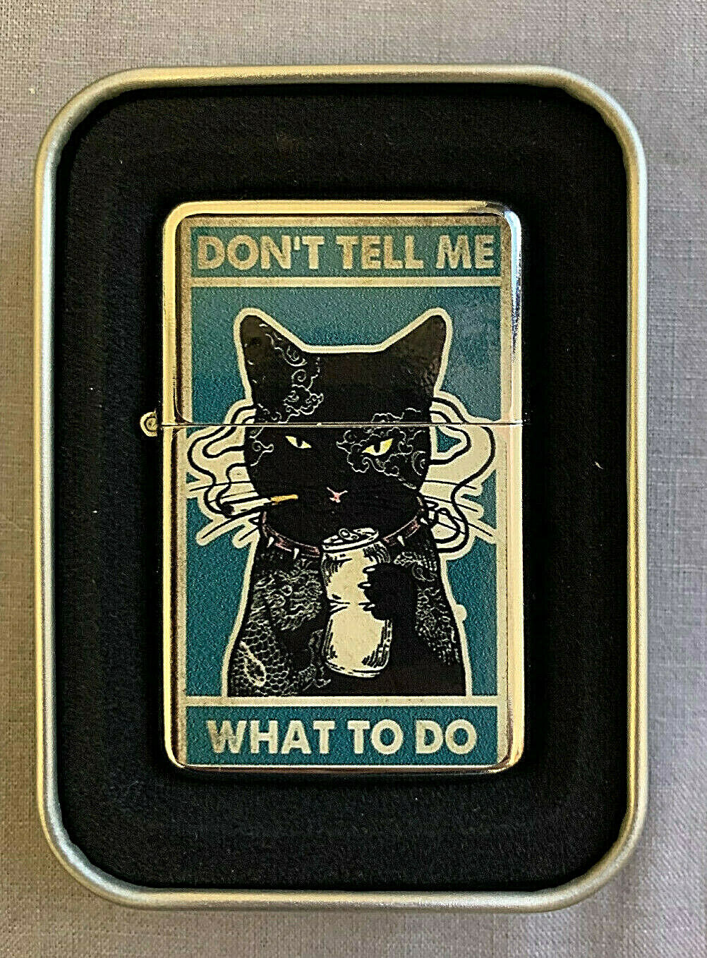 Don't Tell Me What To Do Cat Flip Top Oil Lighter Windproof