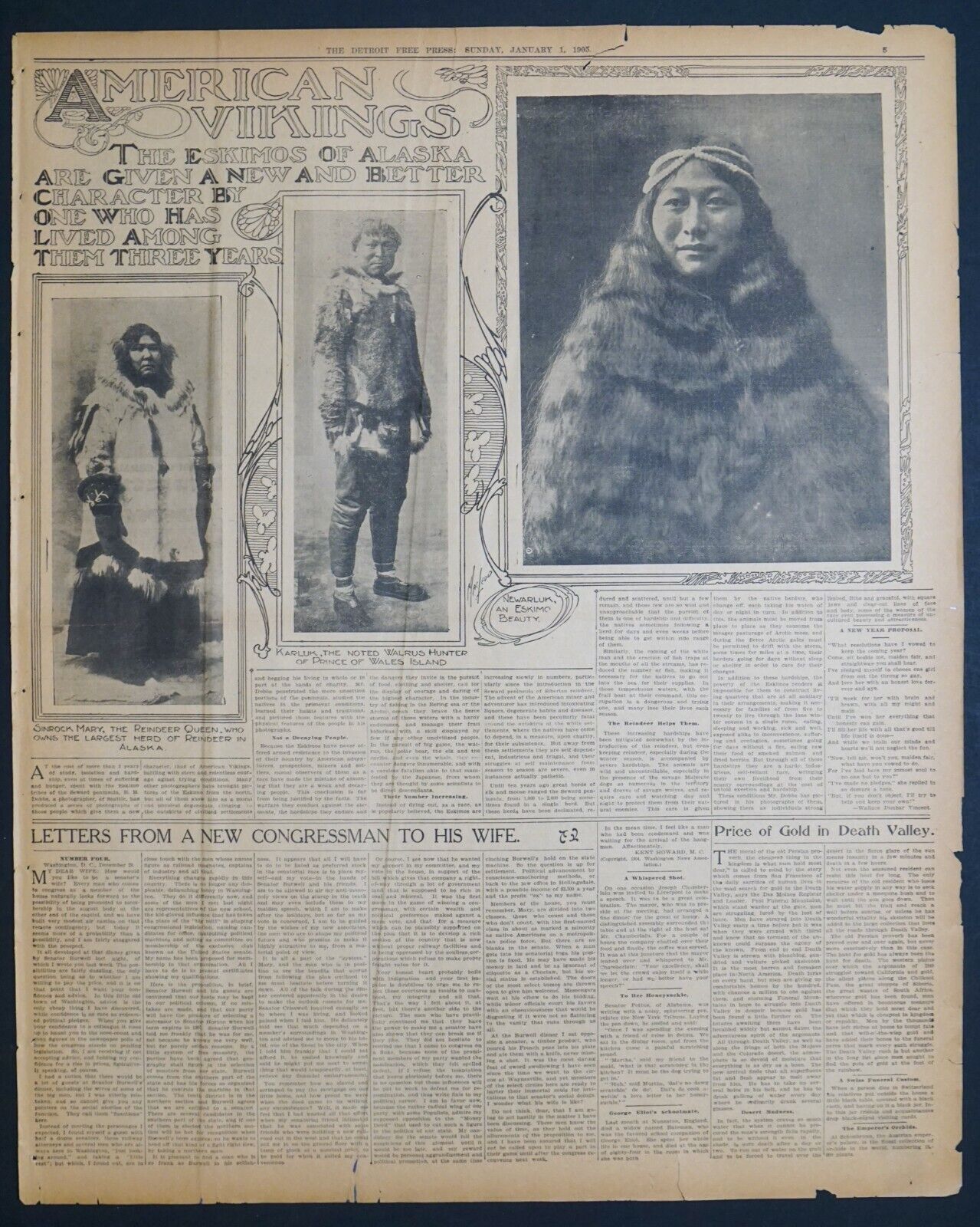 1905 Detroit Newspaper Page - American Vikings - The Eskimos of Alaska