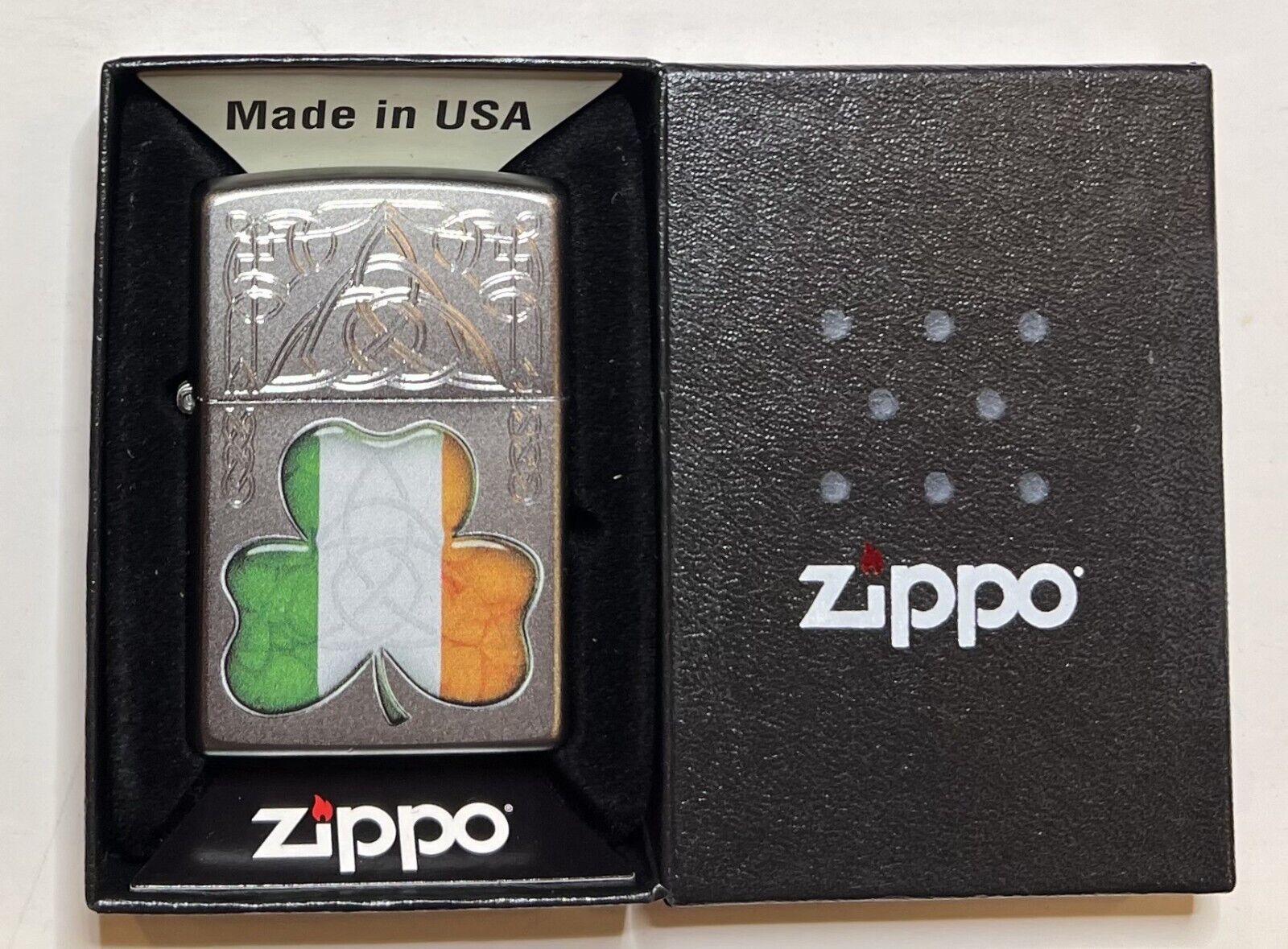 Zippo Irish Clover Celtic Knot Pocket Lighter NEW IN BOX