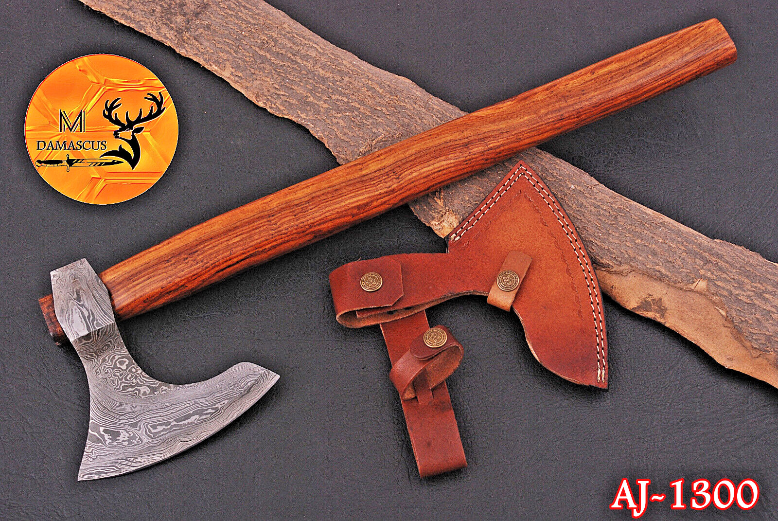 Custom Made Damascus Axe Hatchet Tomahawk - Hand Forged Damascus Steel 1300