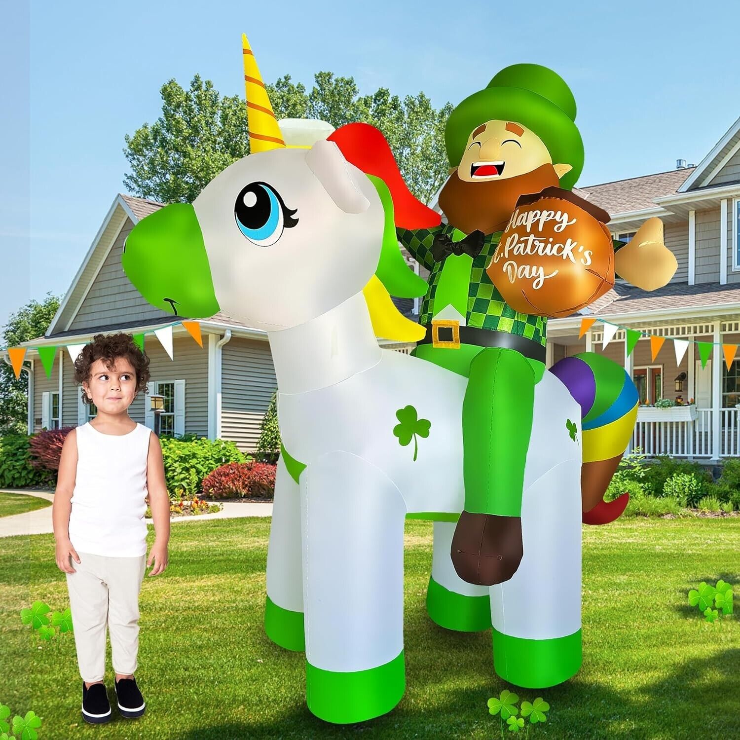6ft LED Inflatable St. Patrick's Leprechaun on Unicorn Indoor/Outdoor Decor A140