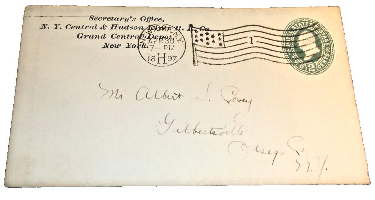 APRIL 1897 NYC NEW YORK CENTRAL AND HUDSON RIVER RAILROAD COMPANY ENVELOPE
