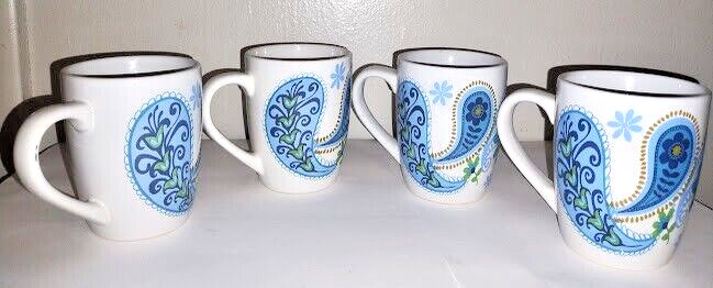 4 Royal Norfolk Coffee Cup Mug Floral Paisley Print Blue & Green 12 oz