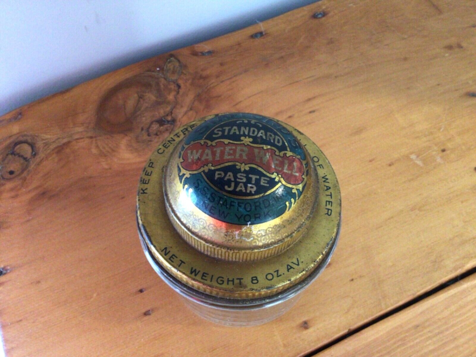 Antique Stafford\'s Standard 8 oz Water Well Paste Jar- Very NIce