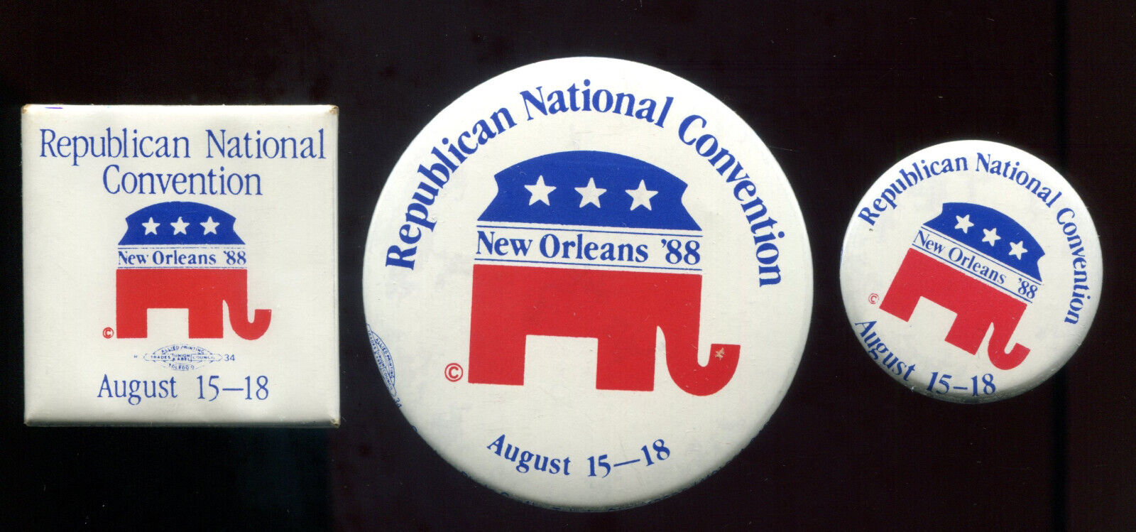 3 1988 Republican Convention Pinback Buttons, New Orleans