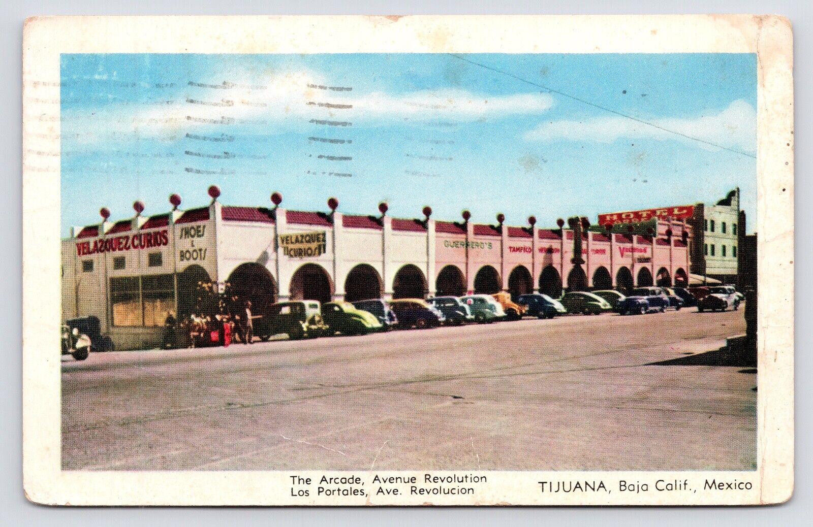 c1940s~Tijuana Mexico~Avenida Revolución~Downtown~Hotel~Arcade~VTG Postcard