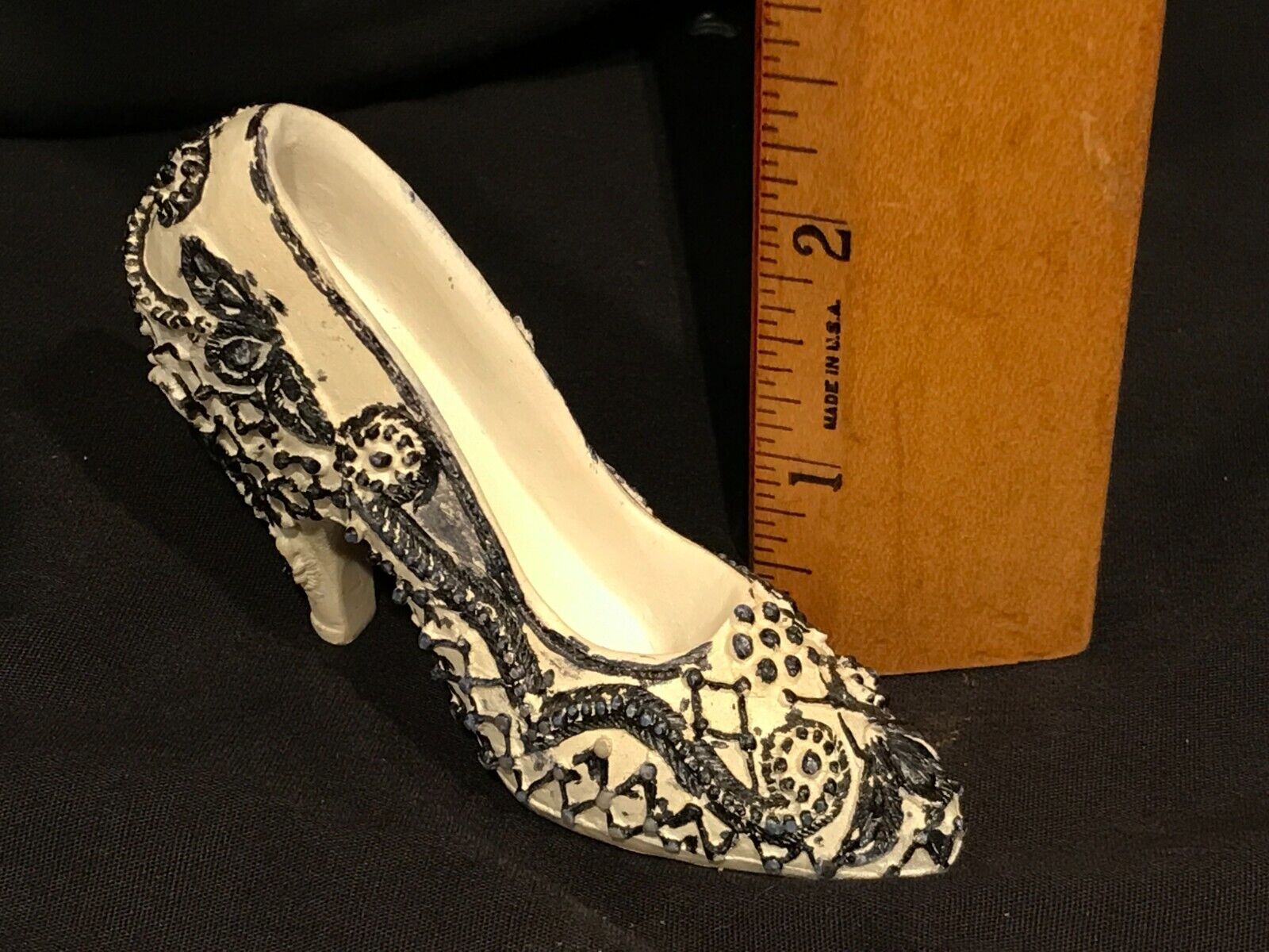 Miniature Resin High Heel Shoe White with Black Design - about 2 x 3 Inches