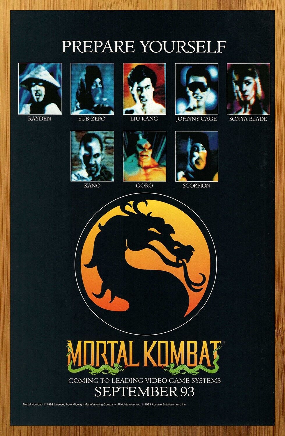 1993 Mortal Kombat SNES Sega Genesis Vintage Print Ad/Poster Official Promo Art