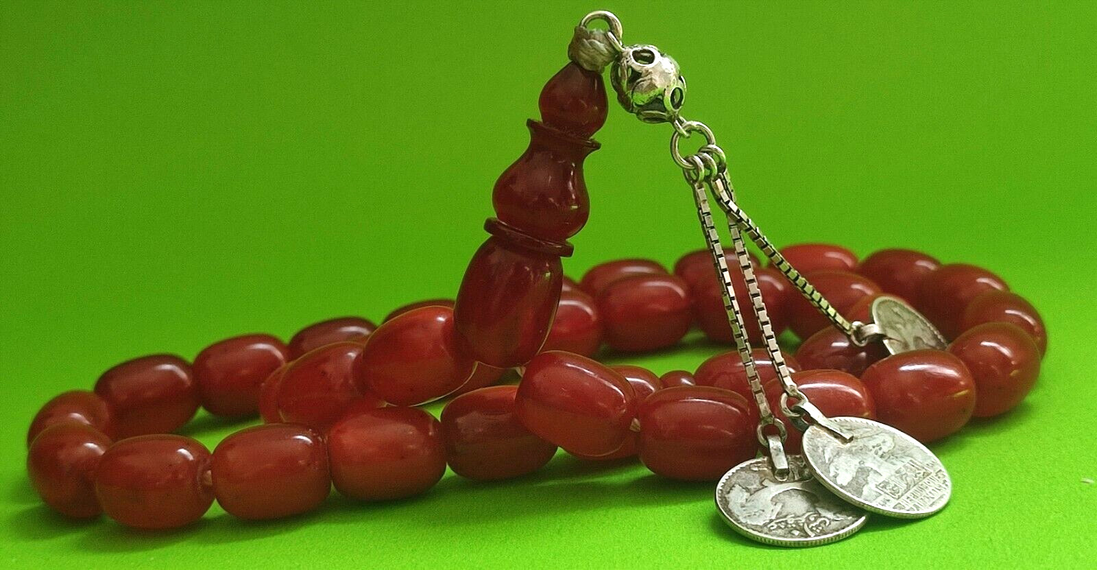 Antique Islamic Misbaha Rosary Red Bakelite Prayer 44 Beads 56 grams