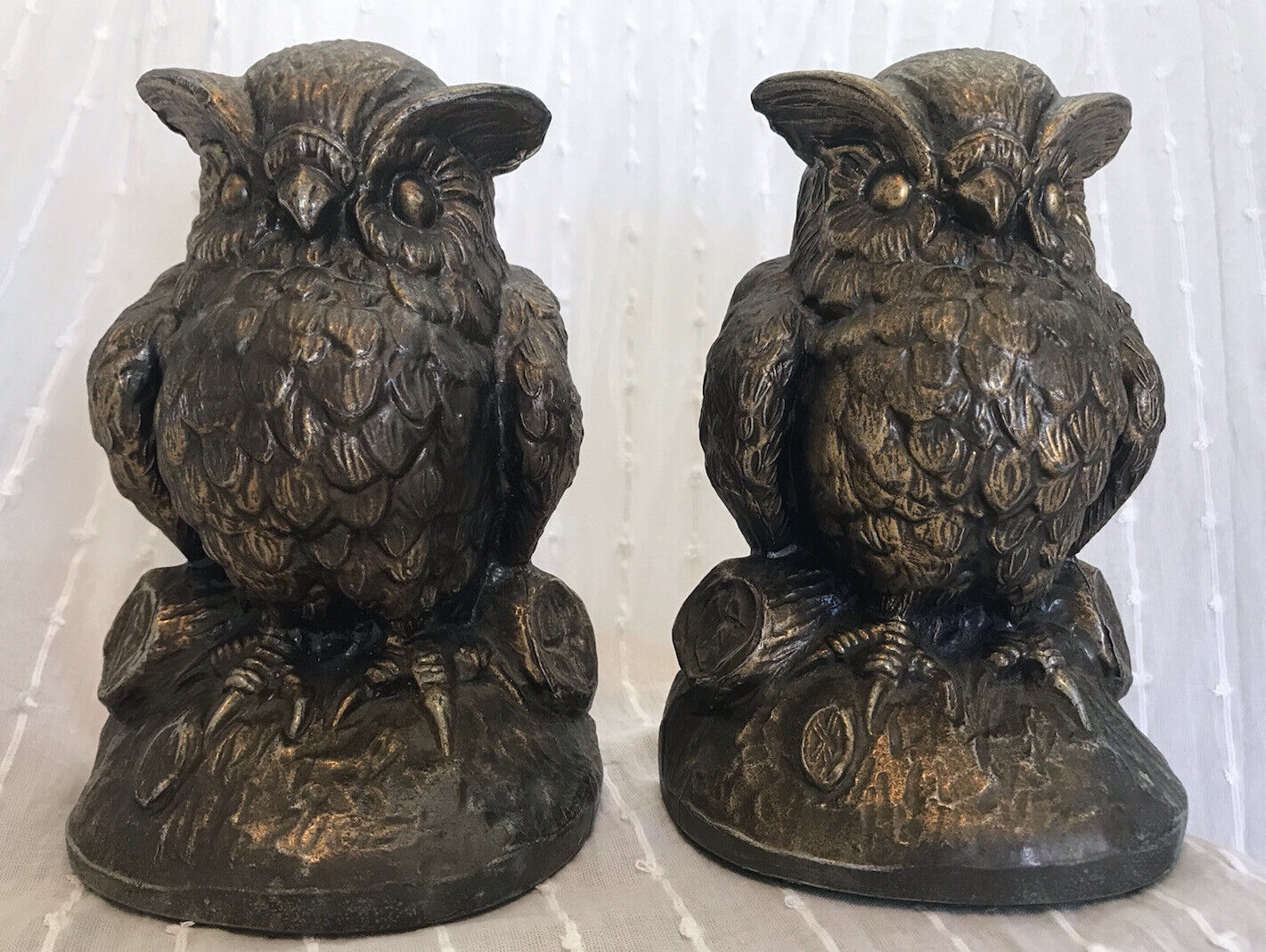 Gold Owl Bookends, Vintage, Beautiful Details, Cottage Decor, Forest Bird