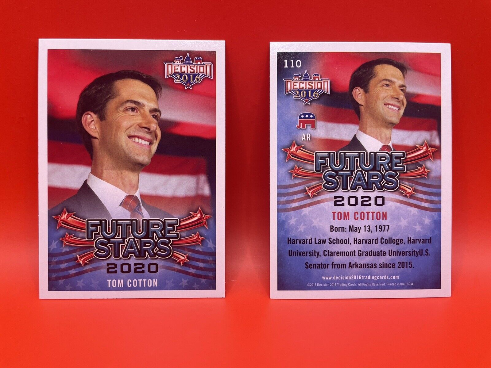 Decision 2016 Future Stars Tom Cotton Trading Card 110 LOT OF TWO