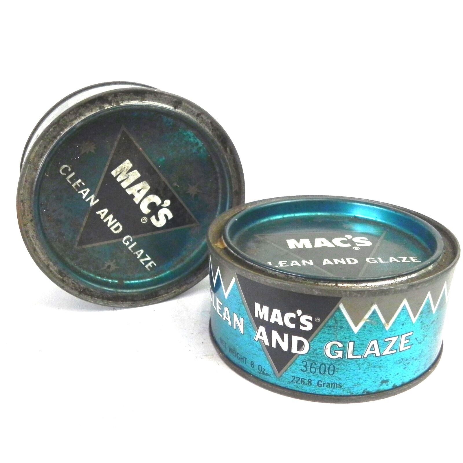 VINTAGE MAC's CLEAN & GLAZE LTO OF 2 8 OZ CANS CONTENTS SOLIDIFIED USED VTG CAN