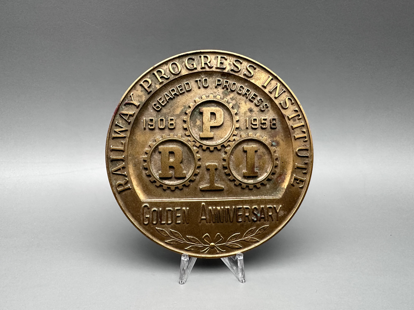 1958 BRONZE RPI RAILWAY PROGRESS INSTITUTE TRAIN RR COIN MEDAL PAPERWEIGHT A823