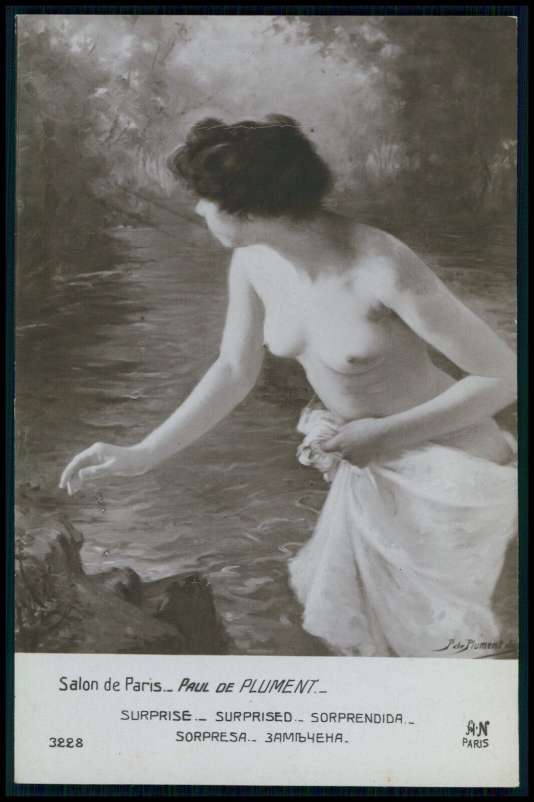 art Plument nude woman nudist original old 1910s Salon de Paris French postcard