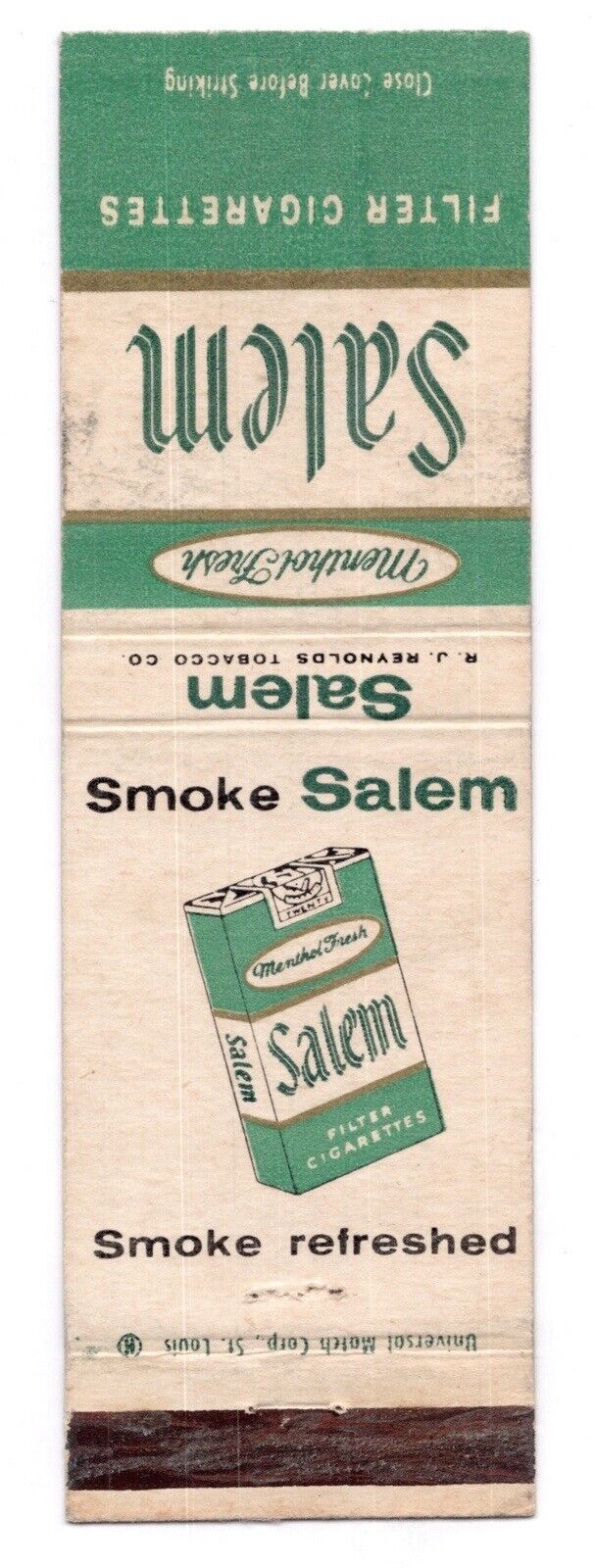 c1950s~Salem Cigarettes~Menthol Fresh~Tobacco~Vintage MCM Matchbook Cover