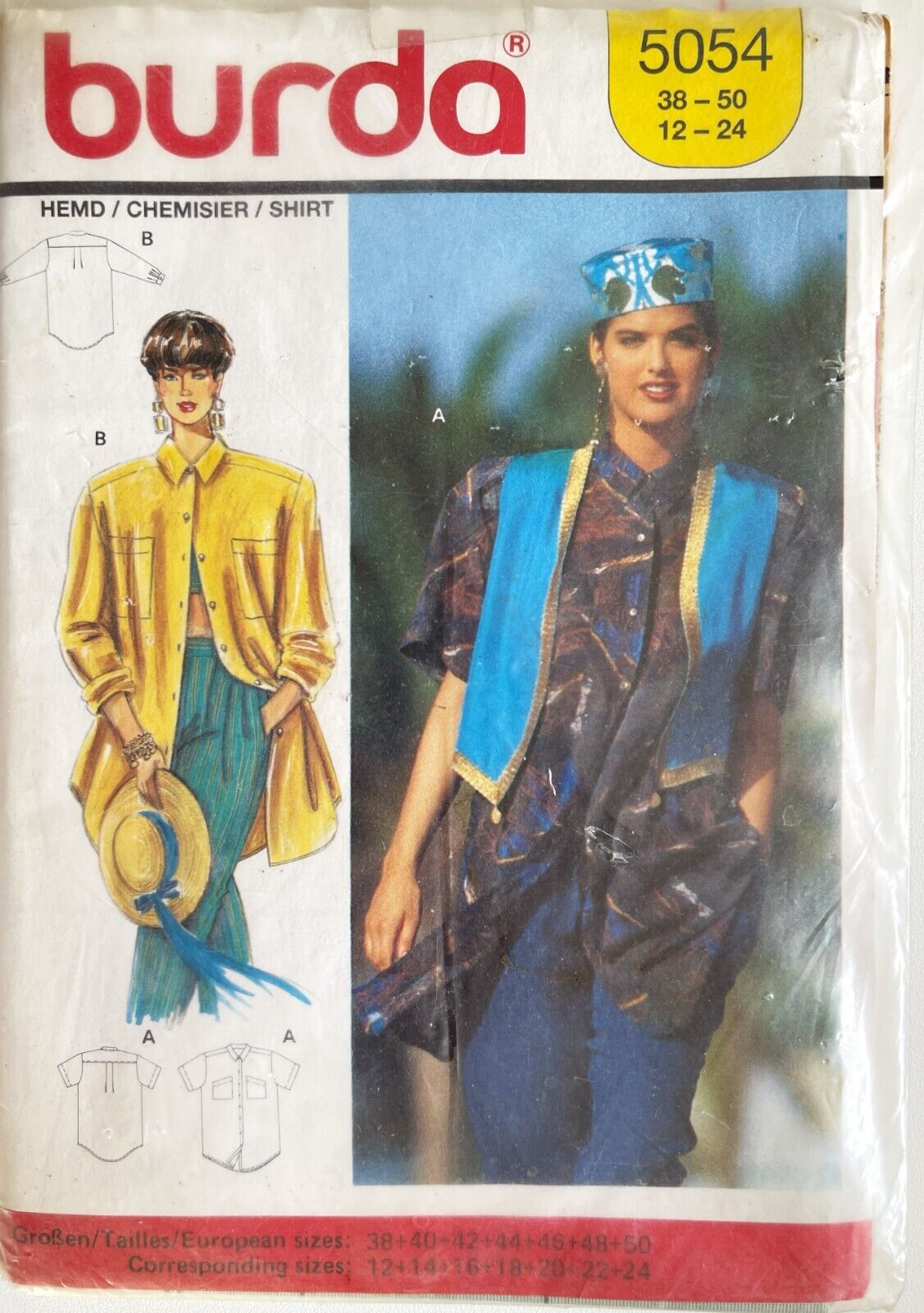 1980\'s Burda Misses\' Shirt Pattern 5054 Size 12-24 UNCUT